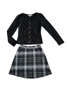 Wild Daisy Girls 2pc Long Sleeve Ribbed Top And Plaid Mini Skirt Set Size 8 - Picture 1 of 5