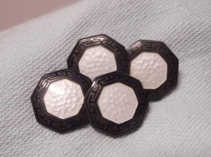 ANTIQUE CLASSIC ART DECO STERLING SILVER &GUILLOCHE ENAMEL OCTAGONAL CUFF LINKS - Picture 1 of 5