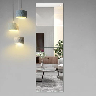 ® Azulejos Espejo Largo Completo, 14''X 12'' Paquete de 4 - Vidrio Real Autoadhesivo Foto 1 de 4