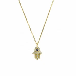 HAMSA EVIL EYE DIAMOND PENDANT NECKLACE FINE JEWELRY 14K GOLD - Picture 1 of 8