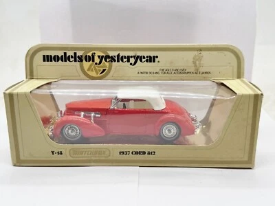 VINTAGE MATCHBOX MODELS OF YESTERYEAR Y-18 1937 CORD 812 RED/WHITE DIECAST MIB - Image 1 of 4