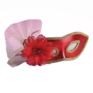 Forum Mardi Gras Costume Masquerade Venetian Half Mask With Netting And Flower - Picture 1 of 1