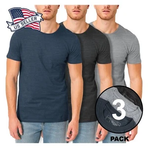 Mens 3-Pack Premium Cotton Crew Neck Short Sleeve Tri Blend Fabric T Shirt - Picture 1 of 5