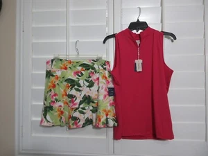 NWT TOMMY BAHAMA SHIRT and FLOUNCE SKORT SET PINK MULTI size MEDIUM - Picture 1 of 14