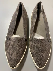 Extrafeine zuckerbraune Damenschuhe Größe 10, flache Schuhe mit Stoffmuster. - Bild 1 von 7