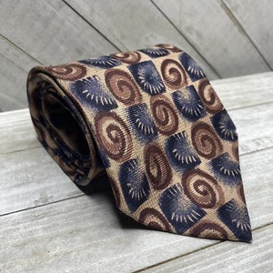 Christian Dior Swirl Bursts Brown Blue Cream Men's Neck Self Tie NWOT 100% Silk - Picture 1 of 3