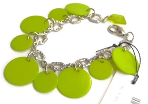 Sobral Fichas N34 Chartreuse Green Disks Silvertone Chain Artist Made Bracelet - Picture 1 of 4