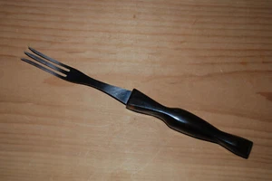 Vintage Cutco No. 1726 3 Tine 11-1/4" Turning Fork with Brown & Orange Handle - Picture 1 of 3