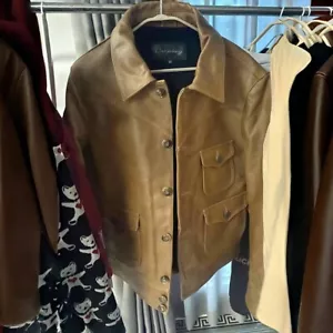 Mens Vegetable Tanned Waxed Cowhide Leather Jacket Retro American Vintage Style - Picture 1 of 15