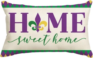 Fleur De Lis Mardi Gras Throw Pillow Cover, 12 X 20 Inch Home Sweet Home Rhombus - Picture 1 of 7