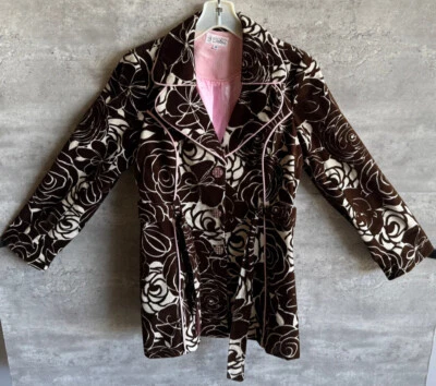 Abrigo Floral Vintage 3 Hermanas Marrón Blanco y Rosa Mezcla Algodón con Cinturón Talla S EE. UU. Foto 1 de 4