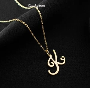 Birthday Gift 4 Women's SOLID METAL Any Initial Letter Necklaces 925 Silver 18" - Picture 1 of 5