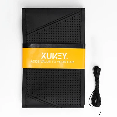 2024 Hand Sew Leather Car Auto Steering Wheel Cover W/ Needle Thread BALCK Wrap - Image 1 of 4