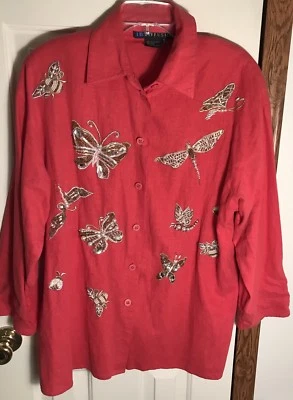 Coral Linen Embellished Jewel Dragonfly Butterfly Shirt Skirt  I.B.DIFFUSION 12 - Image 1 of 4