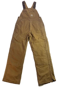 Carhartt Insulated Bib Overalls Double Knee Boys Youth XL 18-20 VTG USA Y09 BRN - Picture 1 of 6
