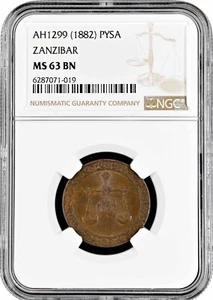 Zanzibar 1 pysa AH 1299 (1882), NGC MS63 BN, "Barghash bin Said (1870 - 1888)" - Picture 1 of 2