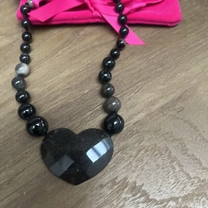 Genuine Lola Rose Leaf Agate Heart Necklace - New In Pouch rrp £69 - Picture 1 of 8