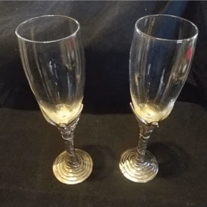 Vintage International Silver Company Glass/Silver Champagne Toasting Goblets - Picture 1 of 4