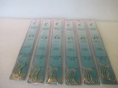 36 SNELLED FISH HOOKS (6 PKS X 6 EA) NICKEL OCTOPUS MONO LEADER 7" PICK SZ - Image 1 of 4