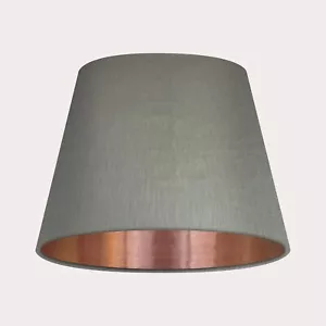 Lampshade Tapered Sage Green Textured 100% Linen Brushed Copper Light Shade - Picture 1 of 4