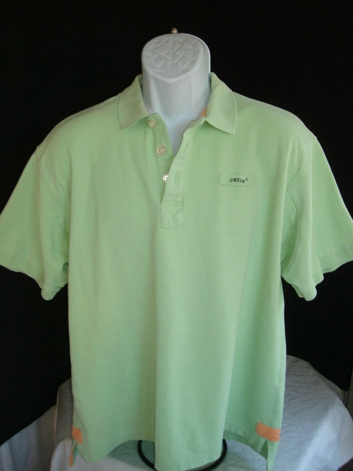 Orvis Solid Key Lime Green 100% Heavy Cotton Pique S/S Oxford Polo Shirt Sz. L - Image 1 of 4