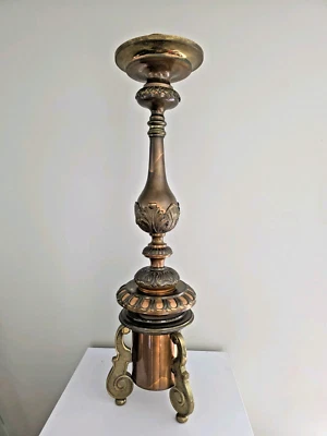 Solid Brass Large Victorian Gothic French Pillar Candle Holder Candlestick 24” - Image 1 of 4
