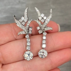 ANTIQUE OLD EUROPEAN DIAMOND DROP DANGLE VINTAGE EARRINGS; RETAIL VALUE $42,882 - Picture 1 of 10