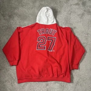 Majestic MLB Anaheim Angeles #27 Mike Trout Sweater With Hoodie 4XL - Picture 1 of 4