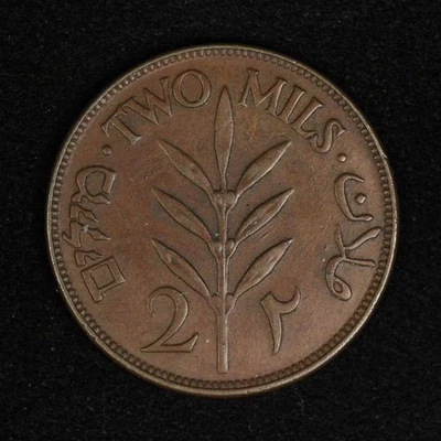 Moneda Palestina (Sin Fecha) 2 Mils Uni-Face Error - Envío Gratis EE. UU. Foto 1 de 3