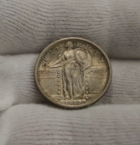 1917 Standing Liberty Quarter 25c  Type 1 AU Nice Original Toning - Picture 1 of 2