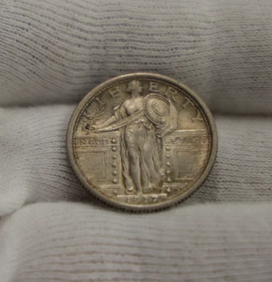 1917 Standing Liberty Quarter 25c  Type 1 AU Nice Original Toning - Image 1 of 2