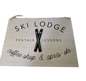 Winter Christmas Ski Lodge Rentals Lessons Coffee Shop Apres Ski Sign Wood - Picture 1 of 7