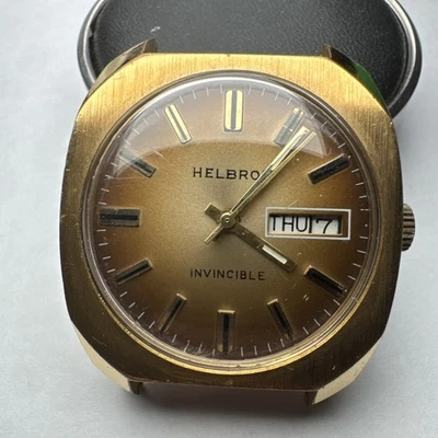 Helbros Men's Watch 17 Jewels Manual Wind up Day & Date Band Runs Brown - Image 1 of 4
