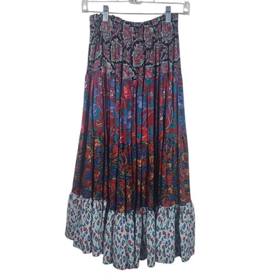 Maxi Falda Campesina Vintage Hecha a Mano Boho Escoba Calicó Floral Paisley Foto 1 de 4