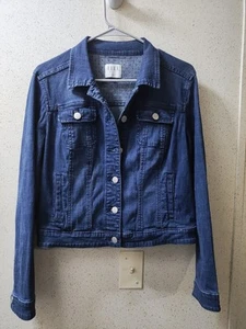 Elle Denim Jacket Women's Large Medium Wash Stretch Buttons Pockets Clean - Picture 1 of 10