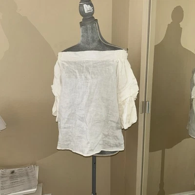 Blusa para mujer Off-White de lino fuera de los hombros de Saks 5th Ave. Talla M. Foto 1 de 4