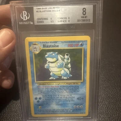 Blastoise beckett 8 Pokemon Card. Base Set 2/102 rare holo. WOTC 1999 NM-Mint. - Image 1 of 4