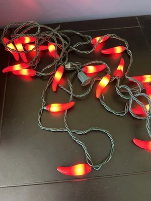 Vtg Red Pepper 20 Light String Lights Camper Patio Party Silicone - Image 1 of 4