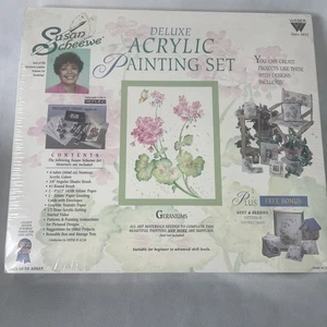 Vintage Susan Scheewe Deluxe Acrylic Painting Set Factory Sealed Geraniums - Picture 1 of 10