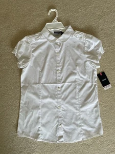Girl's L 14 IZOD Peter Pan Polo Approved Schoolwear Uniform White Easy Care NWT - Picture 1 of 7