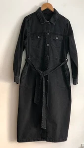 F&F UK18 Women’s Black Denim Dress Long Sleeves Midi Metal Button collared - Picture 1 of 9