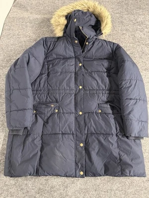 Talbots Jacket Women 2X Coat Puffer Blue Hooded Faux Fur Full Zip Winter N325 - Image 1 of 4