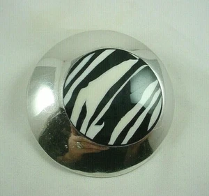 SIGNED ZINA Sterling Silver Modernist Round Zebra Pattern Pin Brooch 2 3/8" - Picture 1 of 5