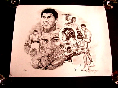 MUHAMMAD ALI CASSIUS CLAY BOXING HOF SIGNED AUTO VINTAGE L/E LITHOGRAPH JSA LOA - Image 1 of 3