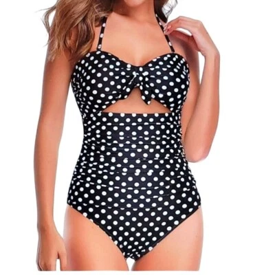 Traje de baño retro de una pieza con halter a lunares XXL para mujer playa piscina sexy elegante Foto 1 de 4