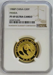 1988 P GOLD CHINA 50 YUAN PANDA 1/2 OZ PROOF COIN NGC PF 69 ULTRA CAMEO - Picture 1 of 2