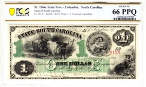 $1 1866 Columbia South Carolina PCGS 66 PPQ GEM UNC- WOW RARE GRADE!!!! - Picture 1 of 12