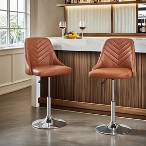 Juego de 2 taburete de bar giratorio 360 para oficina en casa con respaldo de silla asiento suave para salón - Imagen 1 de 28