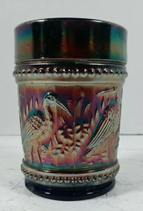 Vintage Dugan Carnival Glass Amethyst Tumbler Cranes And Rushes Cup Egret Bird - Picture 1 of 5
