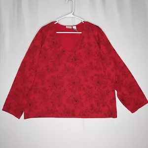Villager Sweater Women 3X Red Floral Metallic Gold V-Neck Long Sleeve - Picture 1 of 9